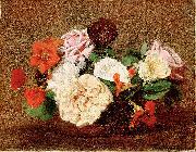 Henri Fantin-Latour Roses and Nasturtiums in a Vase oil painting on canvas